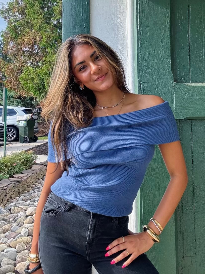 Annemarie Blue Off the Shoulder Sweater