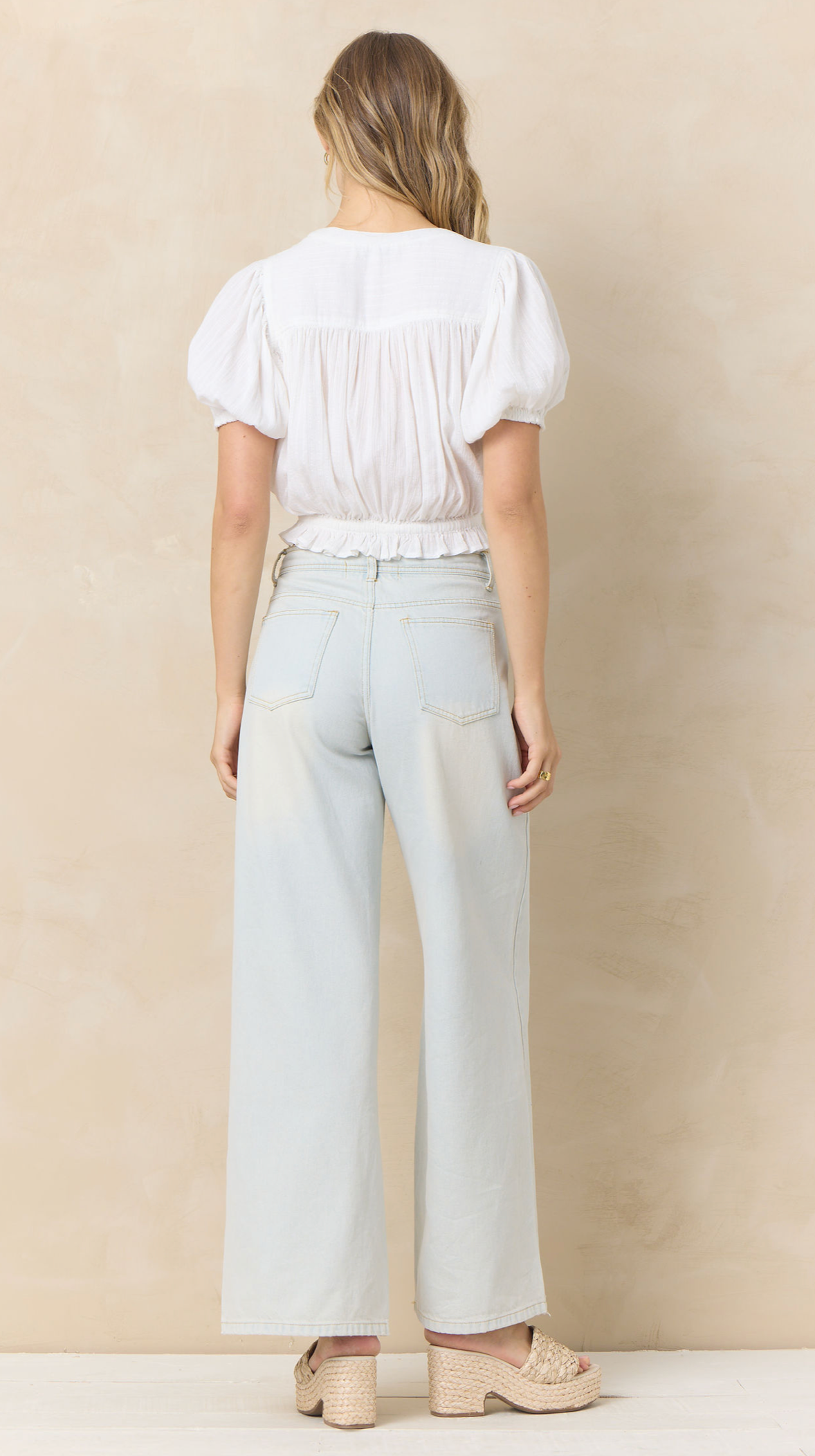 Vintage Havana White Woven Adjustable Tie-Waist Crop Top