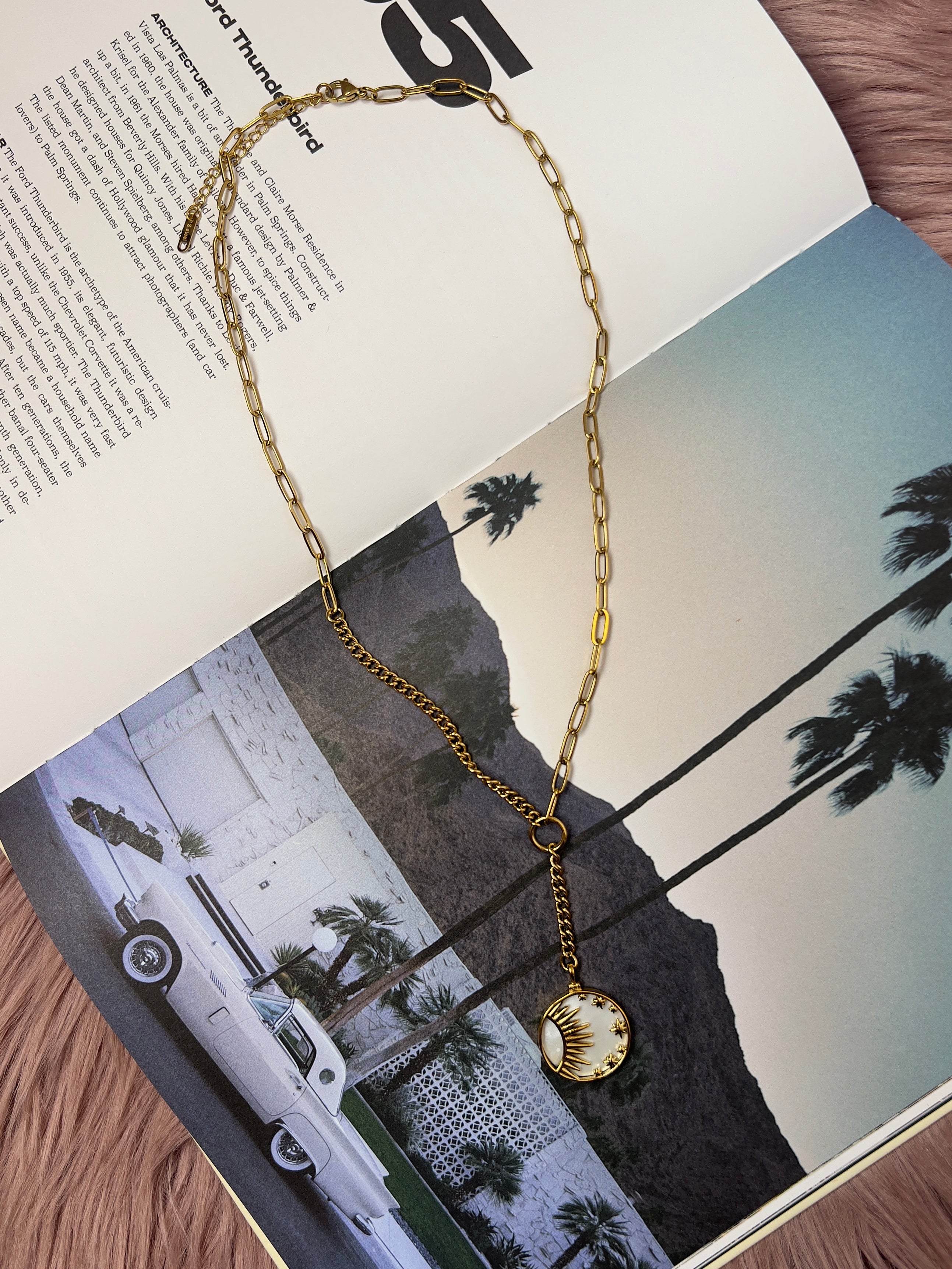 Elissa Mother Of Pearl Sun Star Pendant on Paper Link Chain