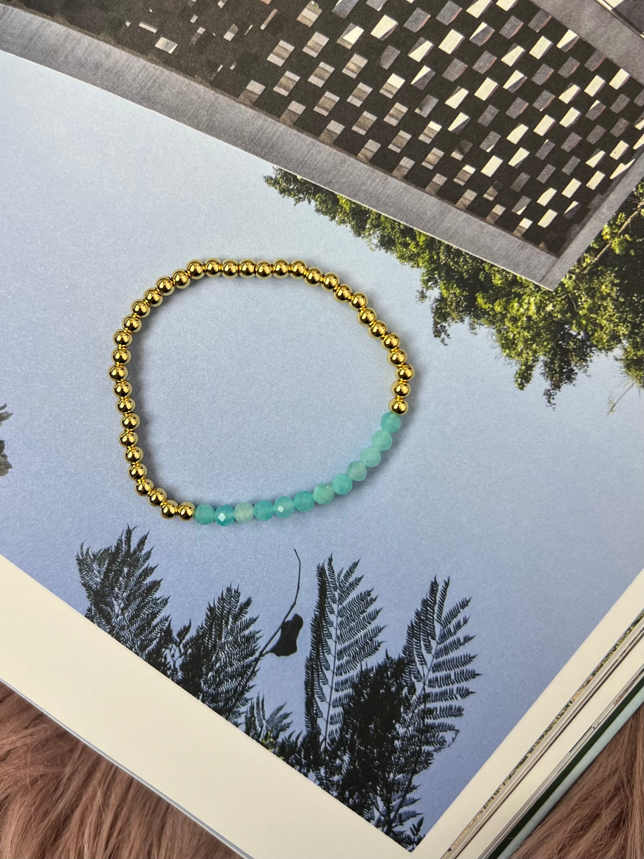 Nicole Aqua Faceted Crystal Stretch Ball Bracelet