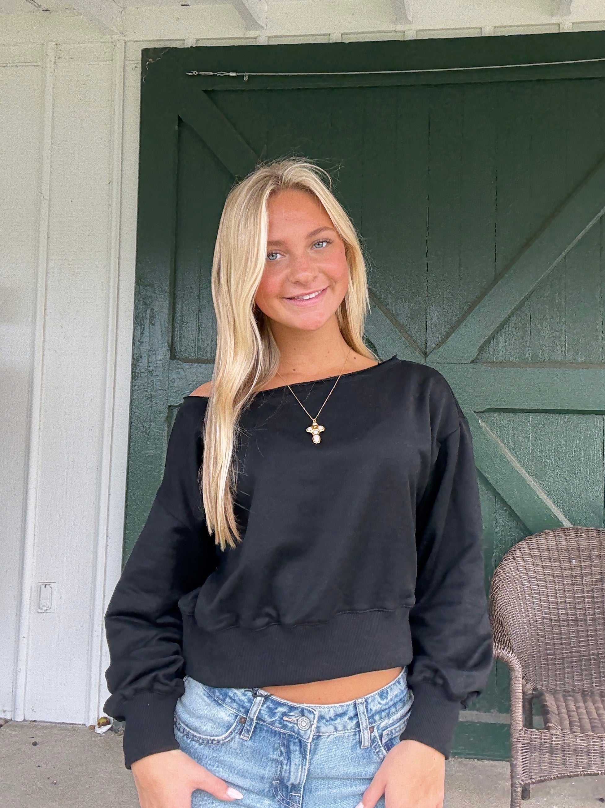 Everything Black Off The Shoulder Sweatshirt