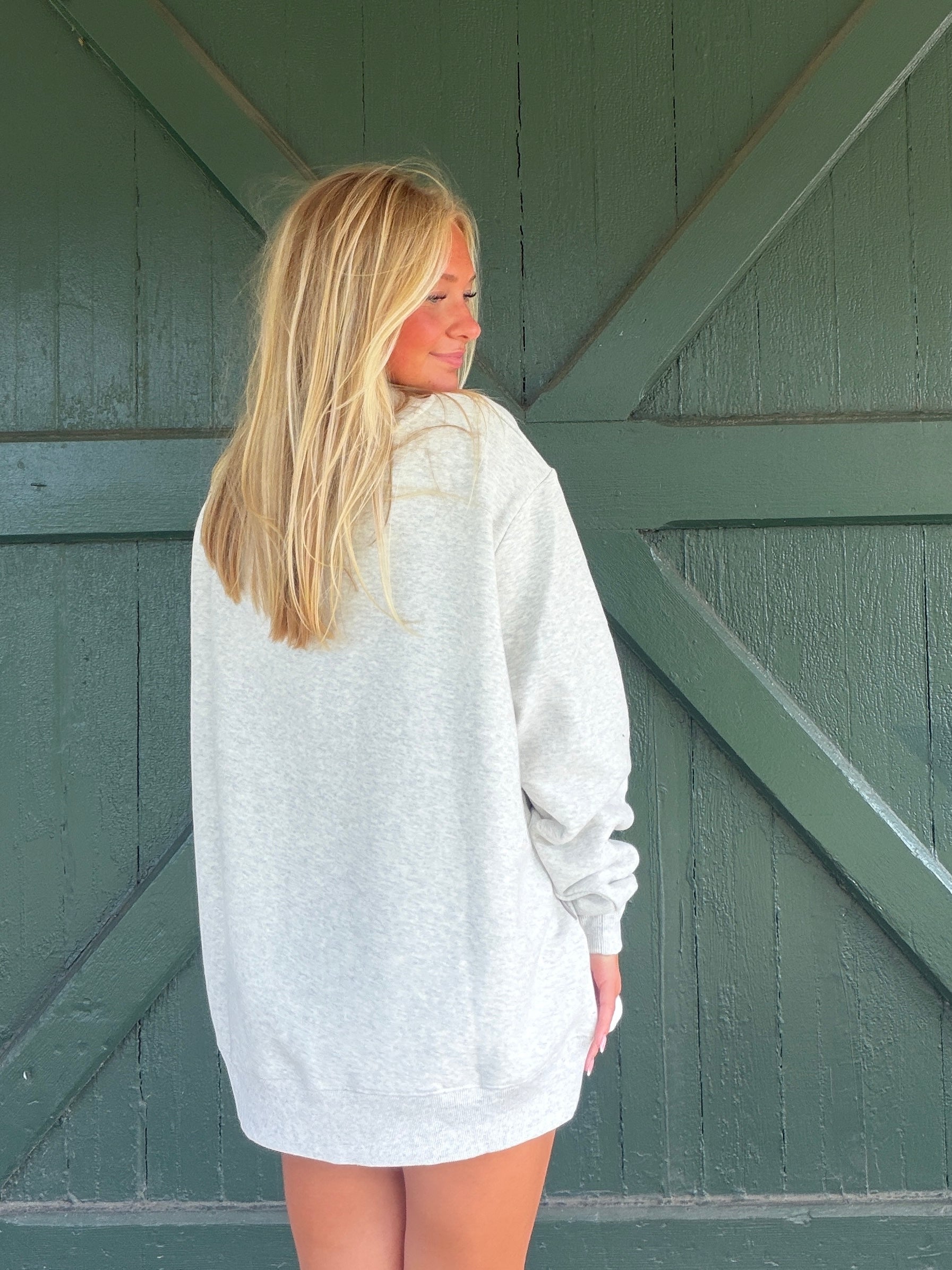 Sunkissed Coconut Pearl Grey Collegiate Embroidered Mockneck Sweatshirt
