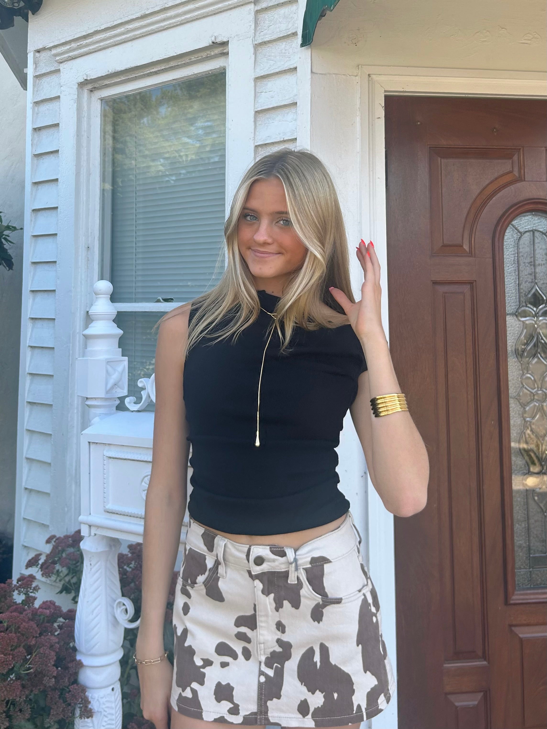 Classic Cow Print Mini Denim Skort