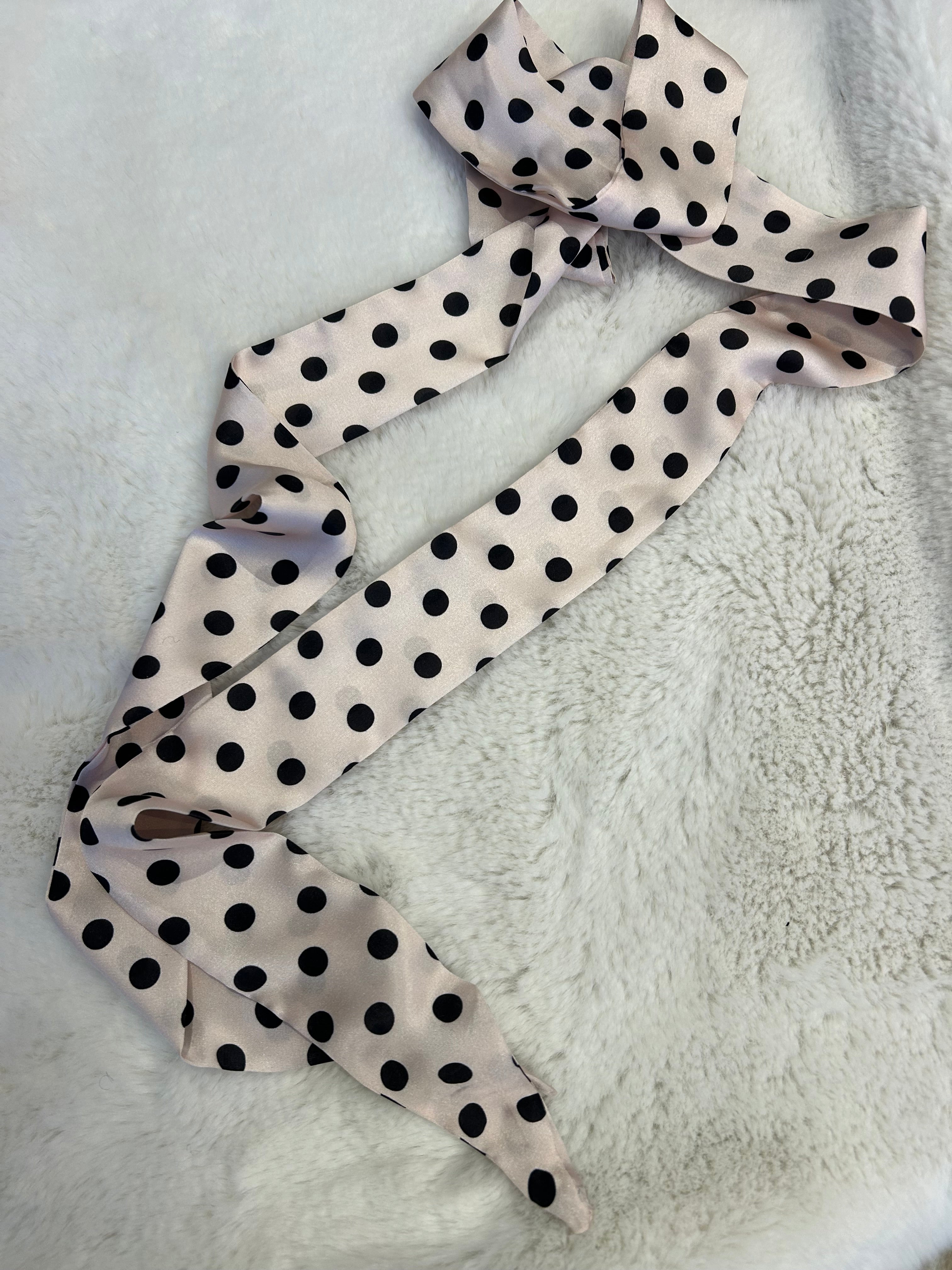 Ivory Polka Dot Scarf Bag Tie Hair Ribbon Decor (Also Wear as a Belt