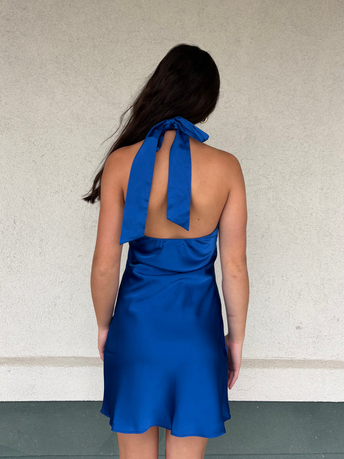 Classic Silky Halter Mini Dress – Cobalt Blue