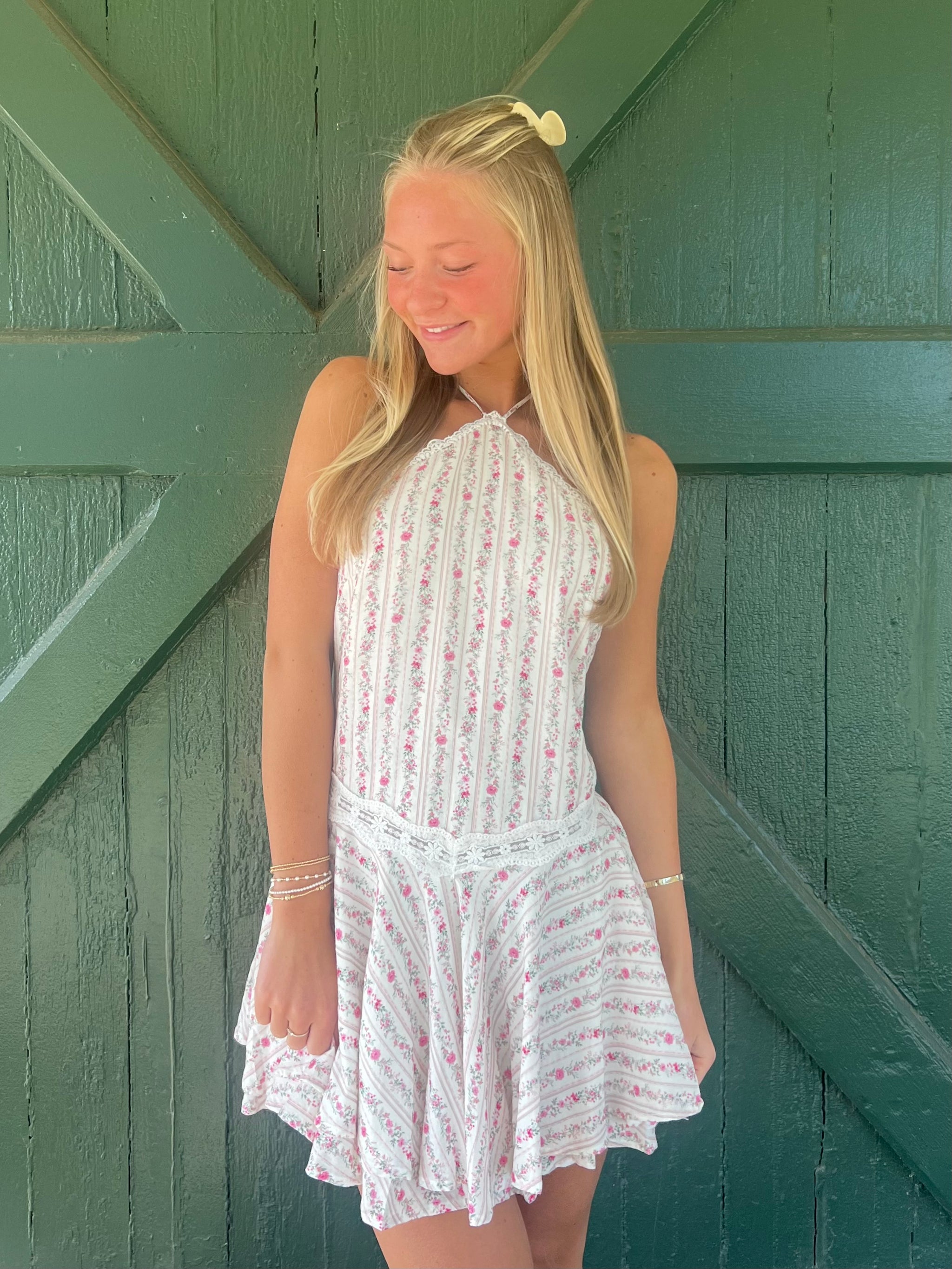 Breezy Bloom Halter Sundress M / Pink Flute