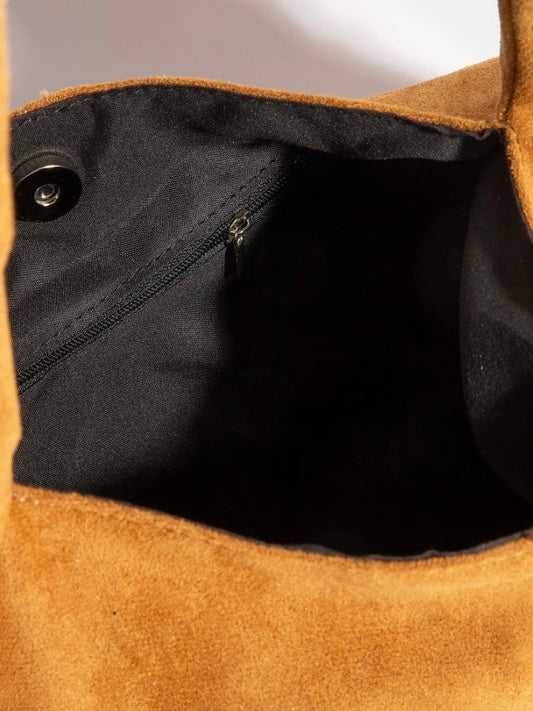 Metallic Studded Faux Suede Hand Bag