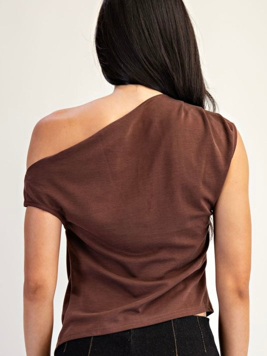 Lauren One Shoulder With Metal Trim Asymmetrical Hem Top -