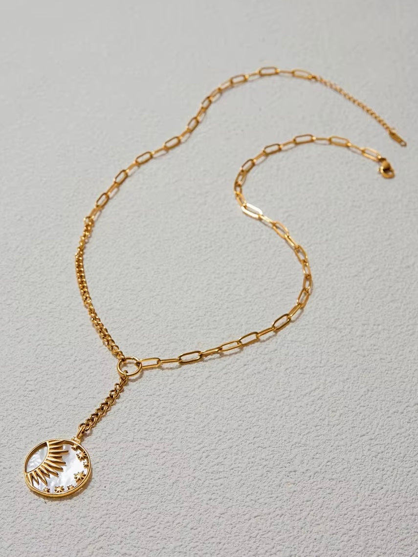 Elissa Mother Of Pearl Sun Star Pendant on Paper Link Chain