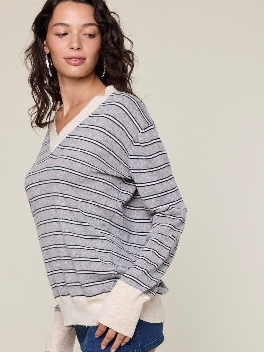 Toni Striped V-Neck Soft Sweater