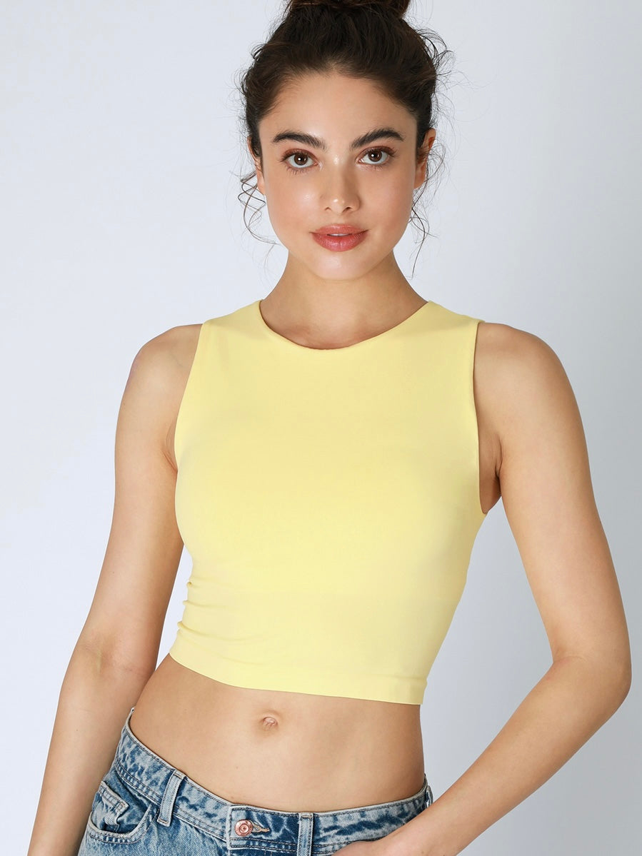 Pale Lemon Clean Line Crew Neck Crop Top