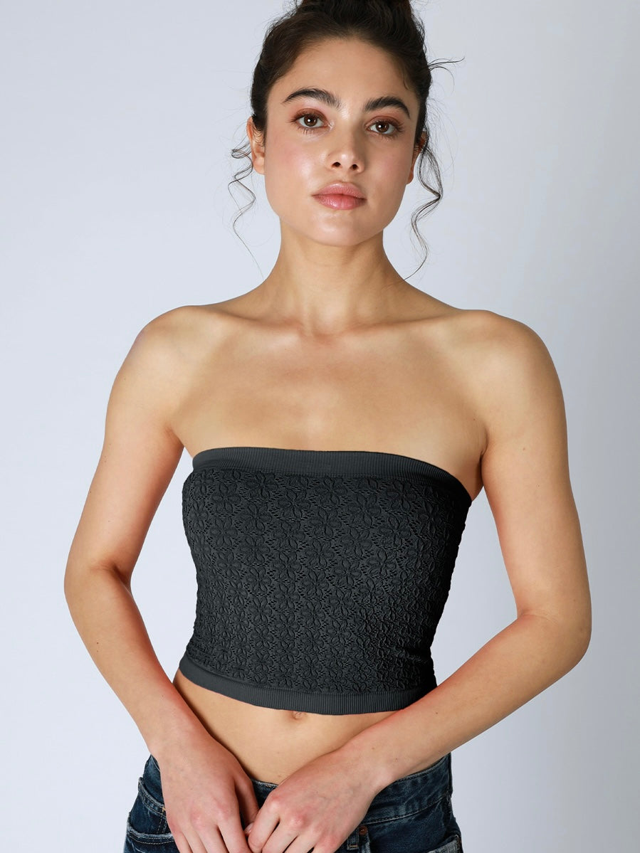 Ella Black Floral Lace Tube Top