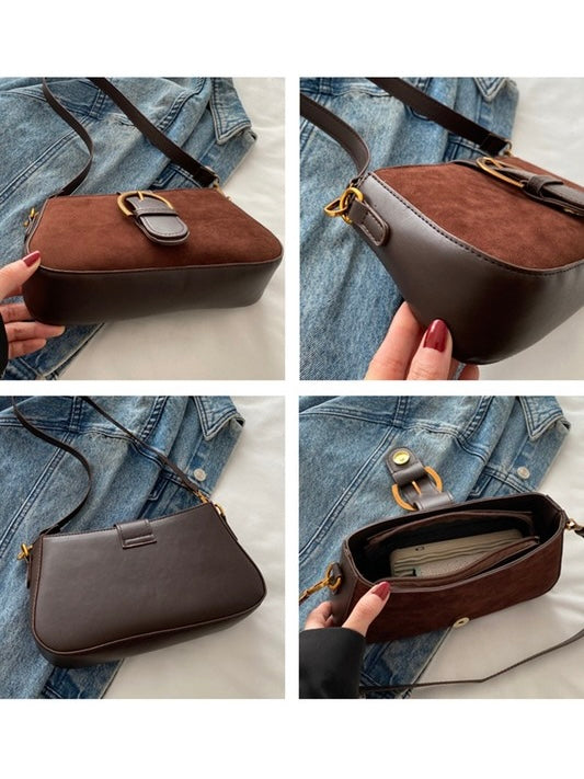 Circle Buckle Suede Square Shoulder Bag