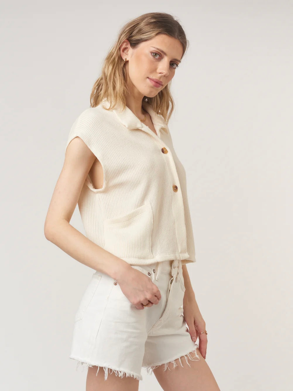 Fernanda Button Front Ribbed Tee