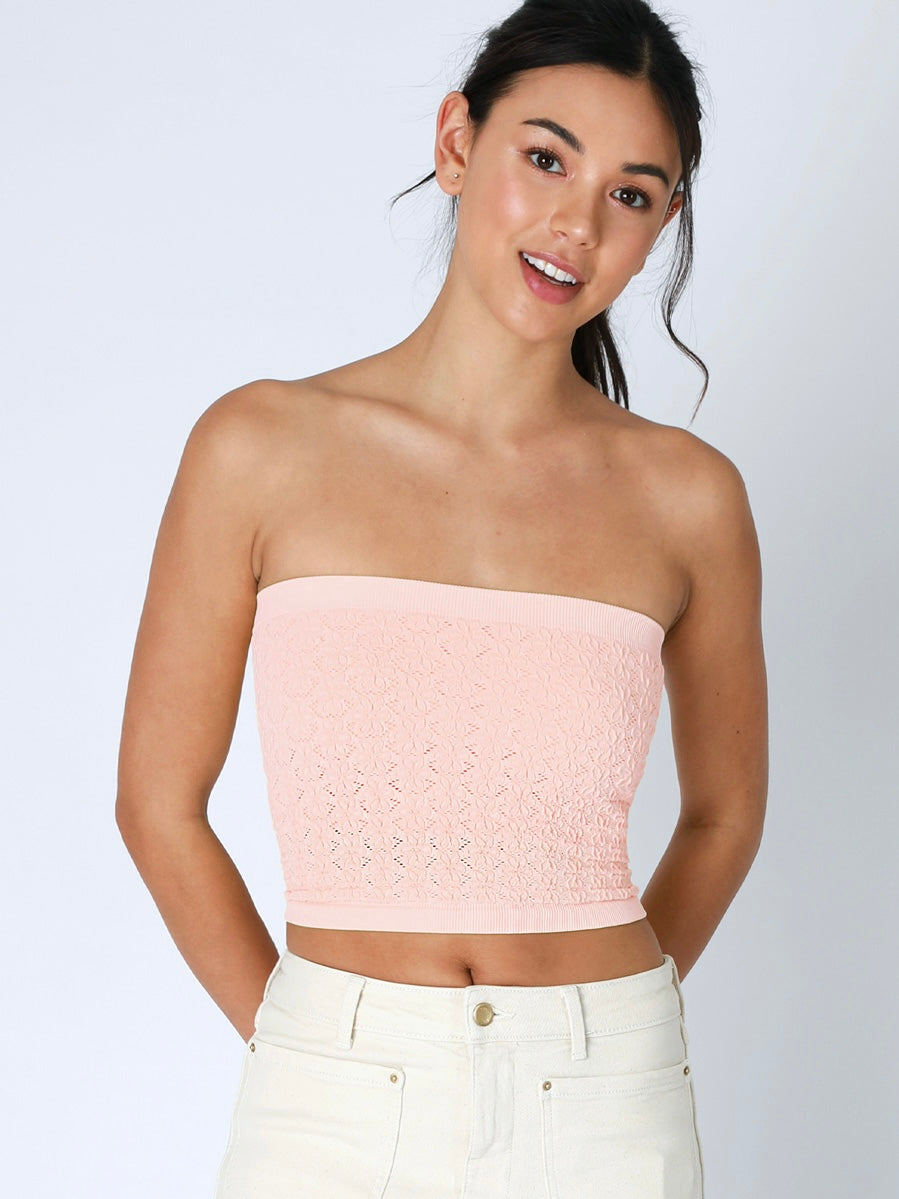 Ella Peachy pink Floral Lace Tube Top