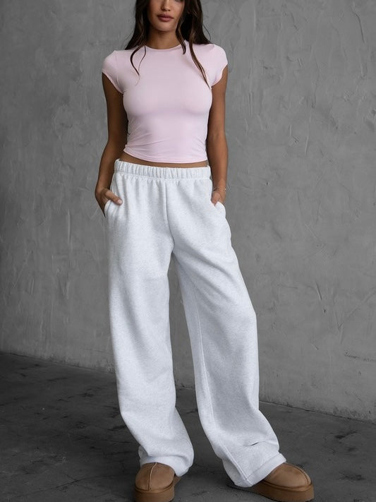 So Comfy Cloud Fleece Wide-Leg Sweatpants —Ash
