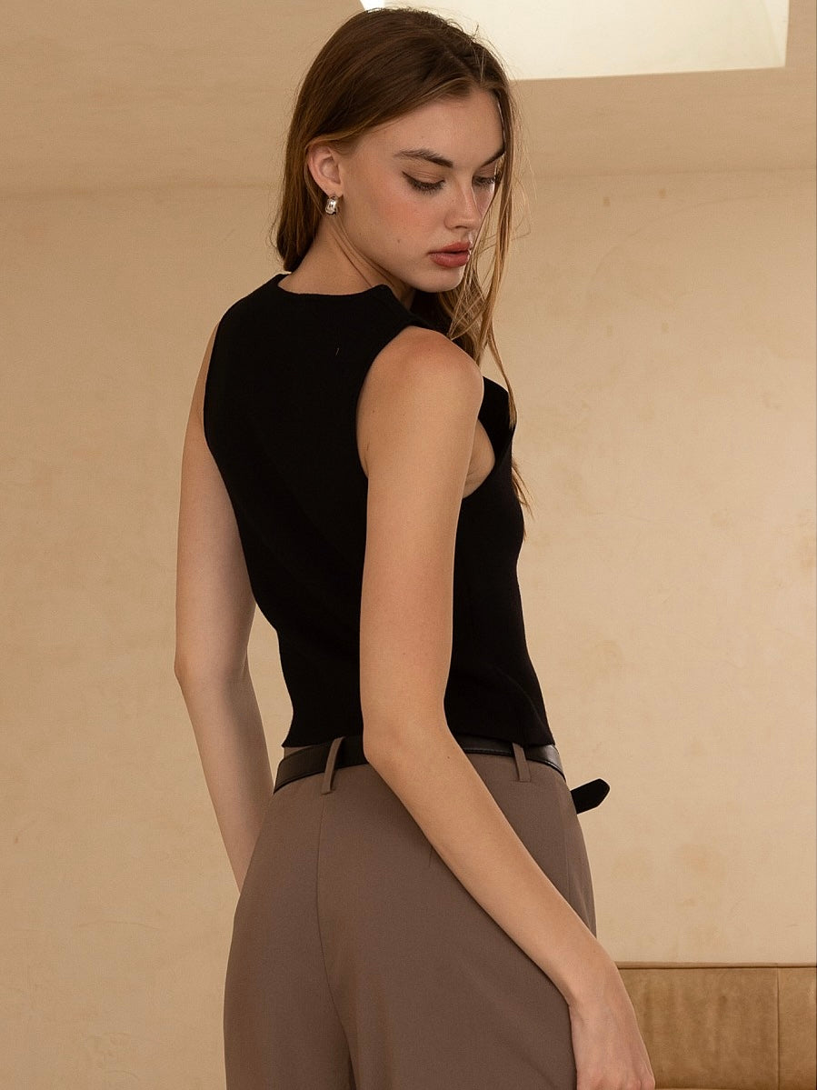 Silver Trim Button Vest Top