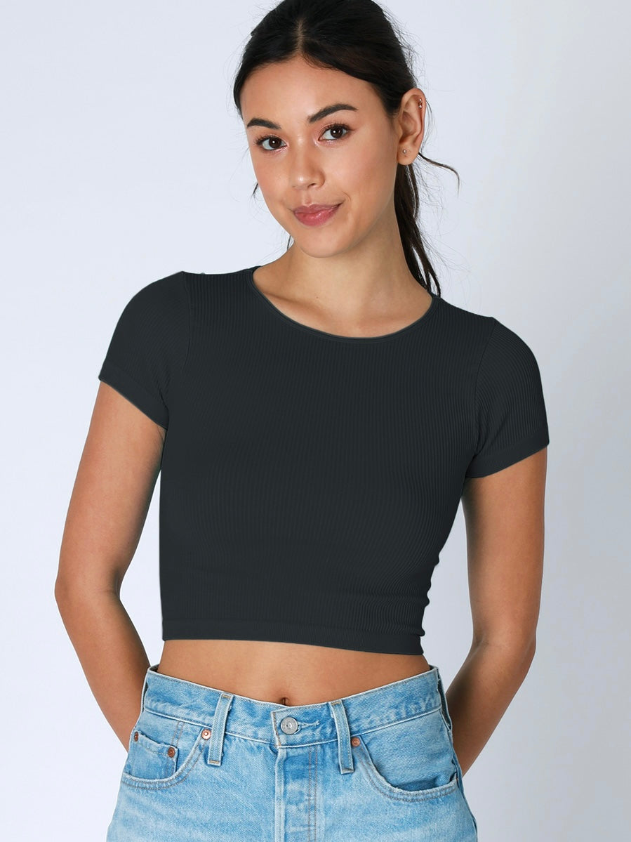 Hailey Black Ribbed Baby Doll Seamless