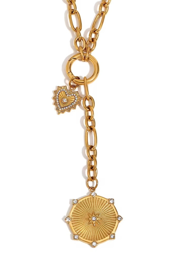 Sara Starburst Medallion with Small Heart Medallion Necklace