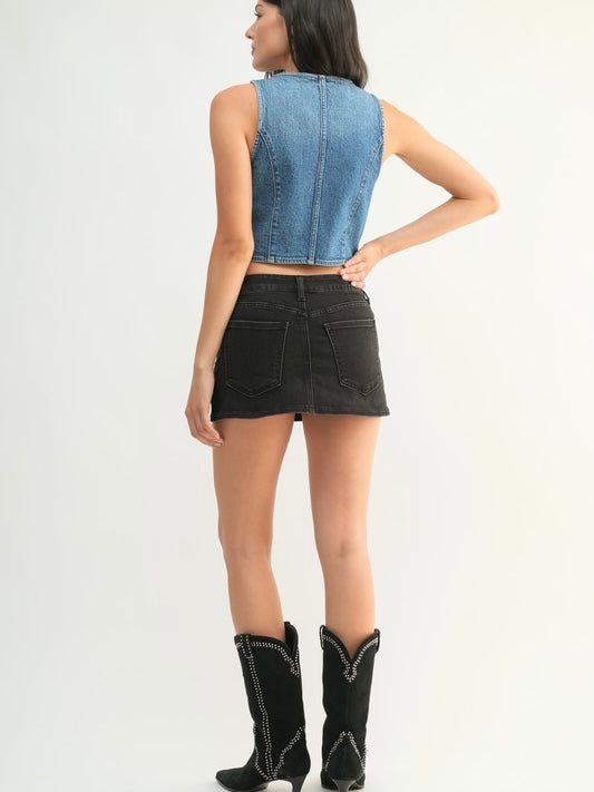 The Classic Denim Skort – Black Jean Skort with Built-In Shorts