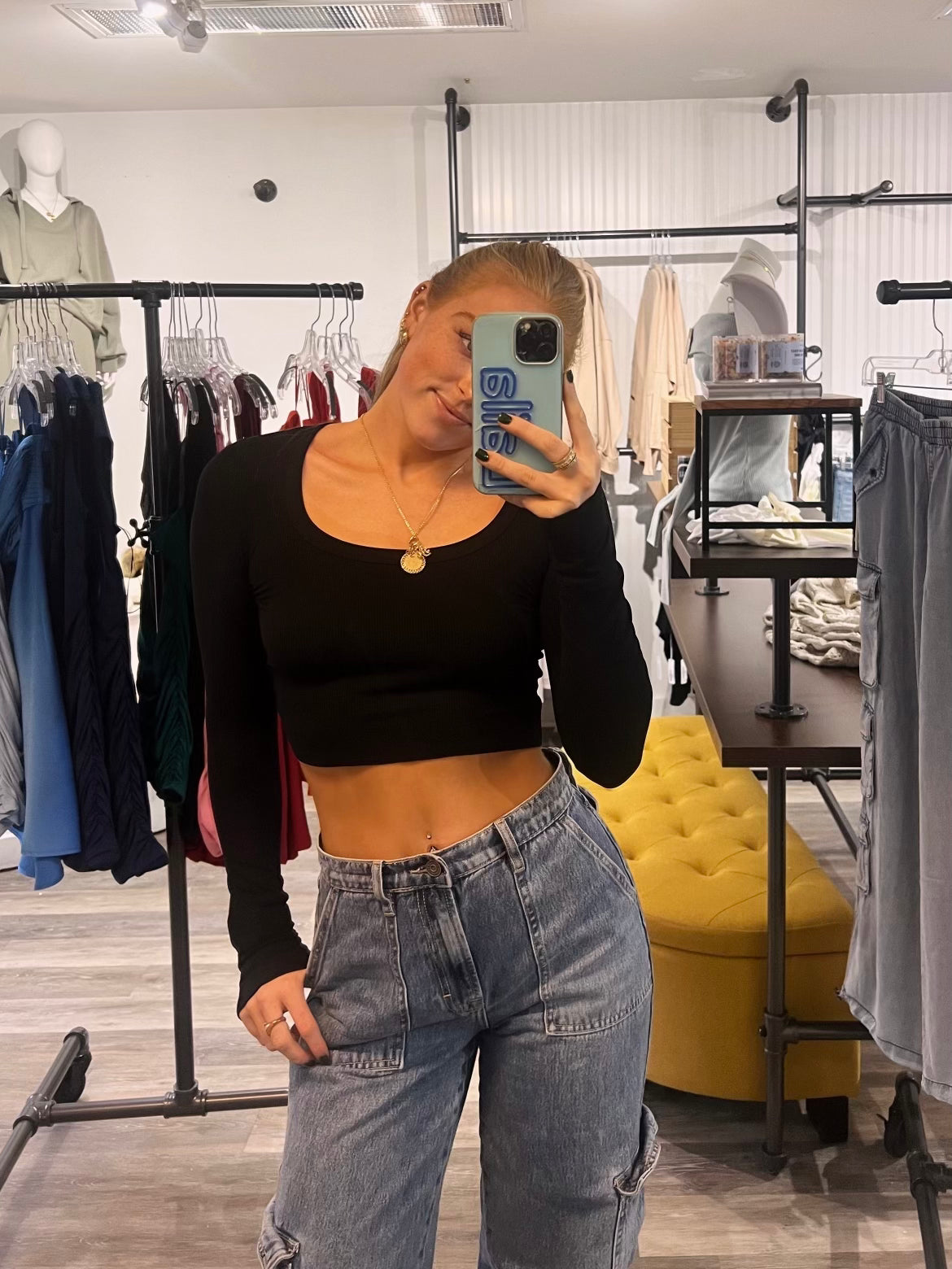 24/7 Cropped Black Long Sleeve Baby Tee