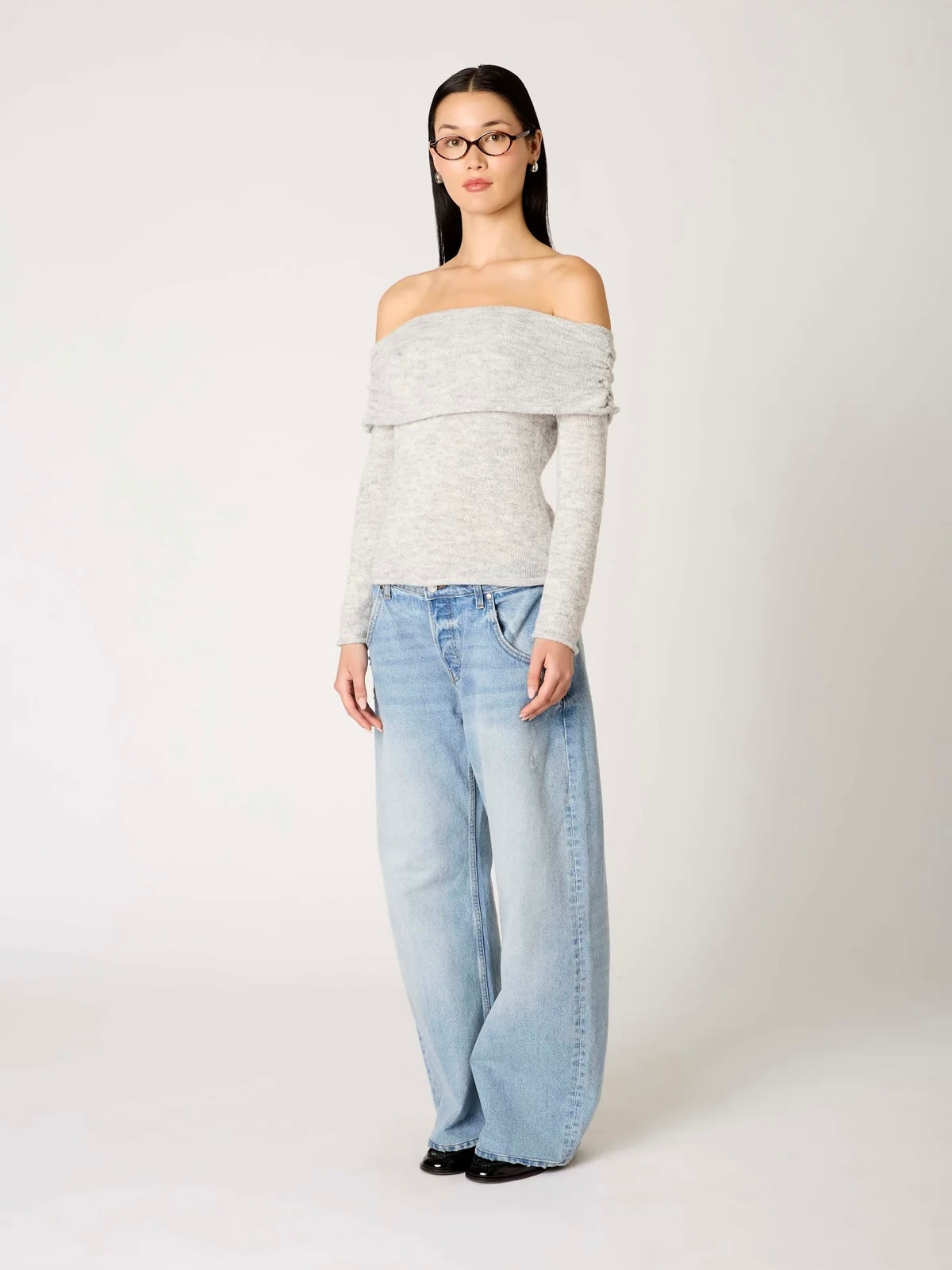 Zinnia Heather Grey Off the Shoulder Sweater