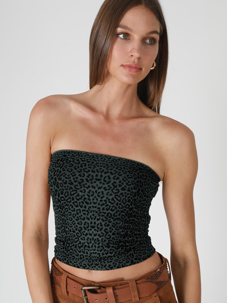 Eliana Forest Green Leopard Seamless Tube Top