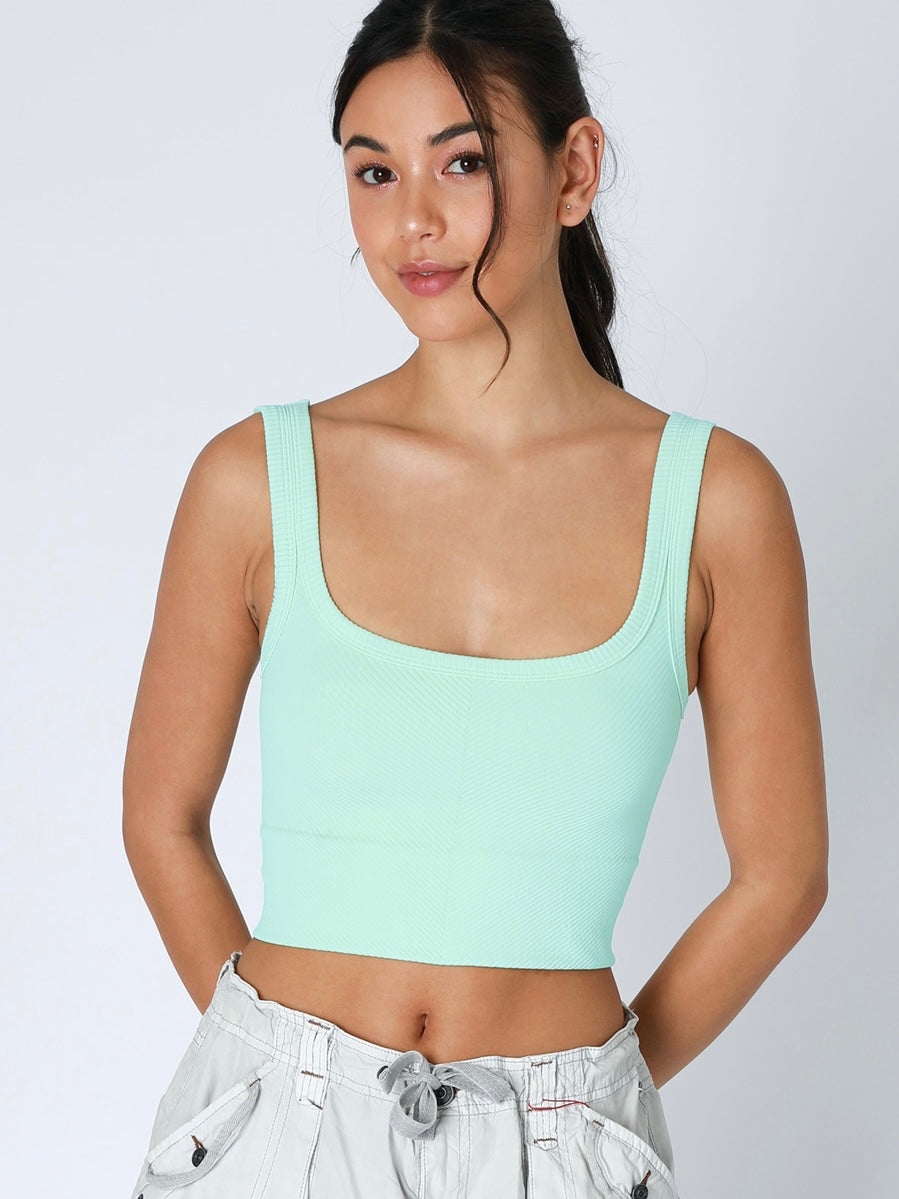 Lena Chevron Ribbed Island Aqua Crop Top