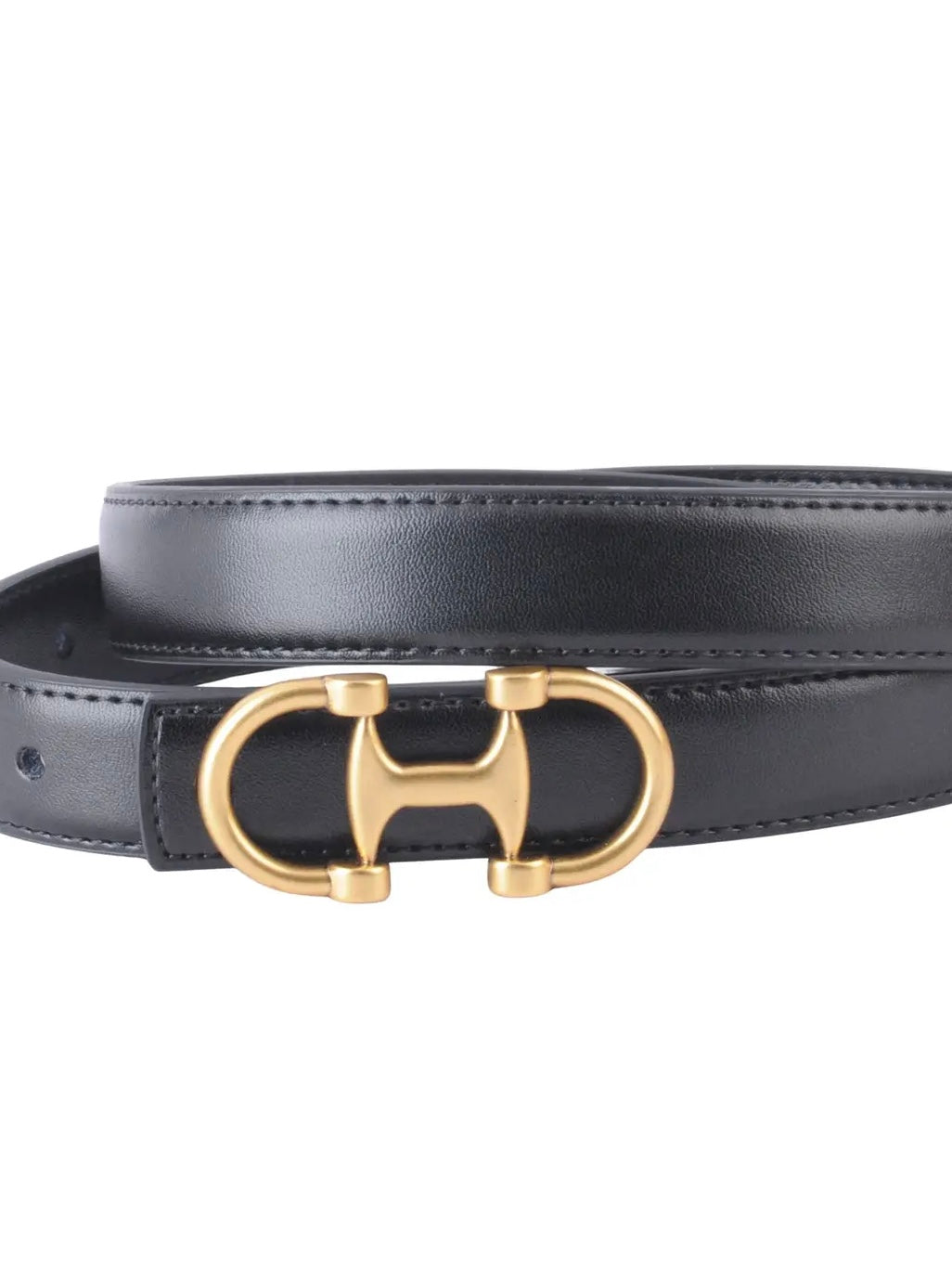 Heather Stitched Clean Leather Belt with Equestrian Buckle