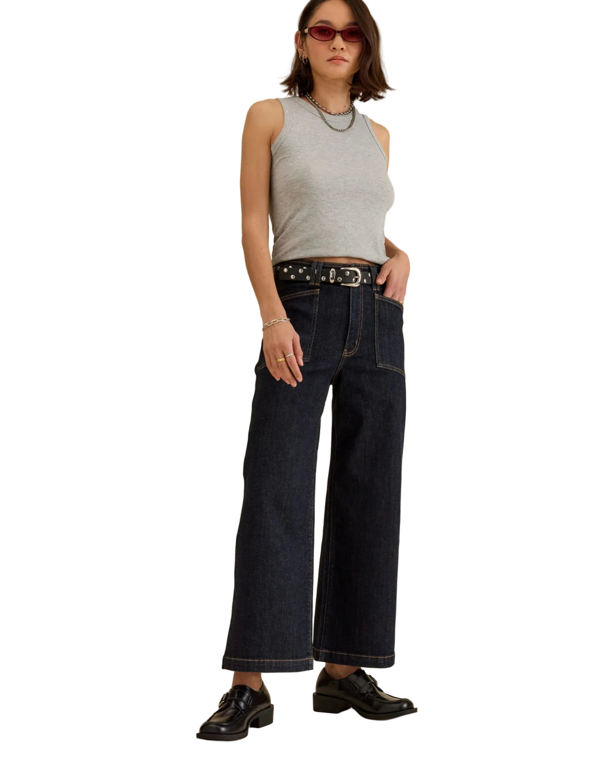 DAZE Valley Girl High Rise Patch Pocket Wide Ankle Jean – Rinse