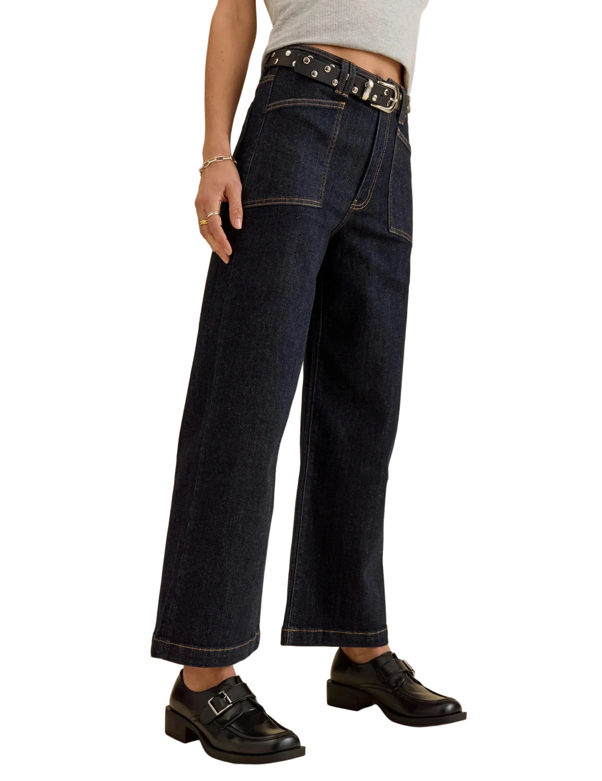 DAZE Valley Girl High Rise Patch Pocket Wide Ankle Jean – Rinse