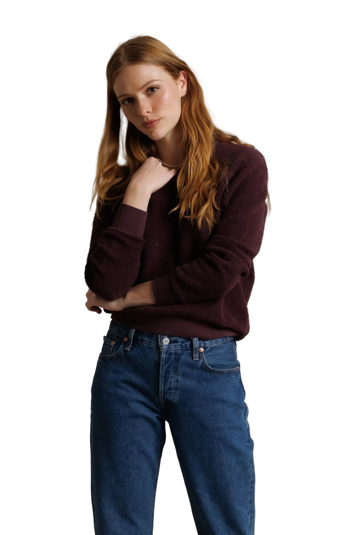 Perfect White Tee Ziggy Reverse Fleece Crew Neck Sweatshirt – Cherry Lacquer Cotton Pullover