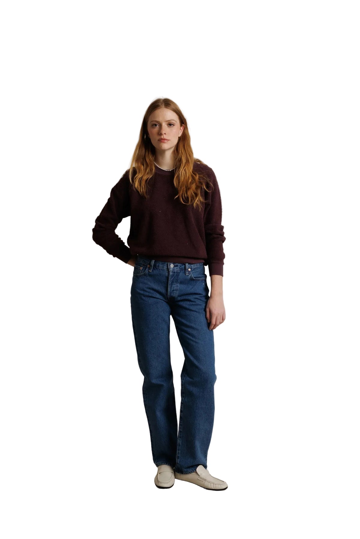 Perfect White Tee Ziggy Reverse Fleece Crew Neck Sweatshirt – Cherry Lacquer Cotton Pullover