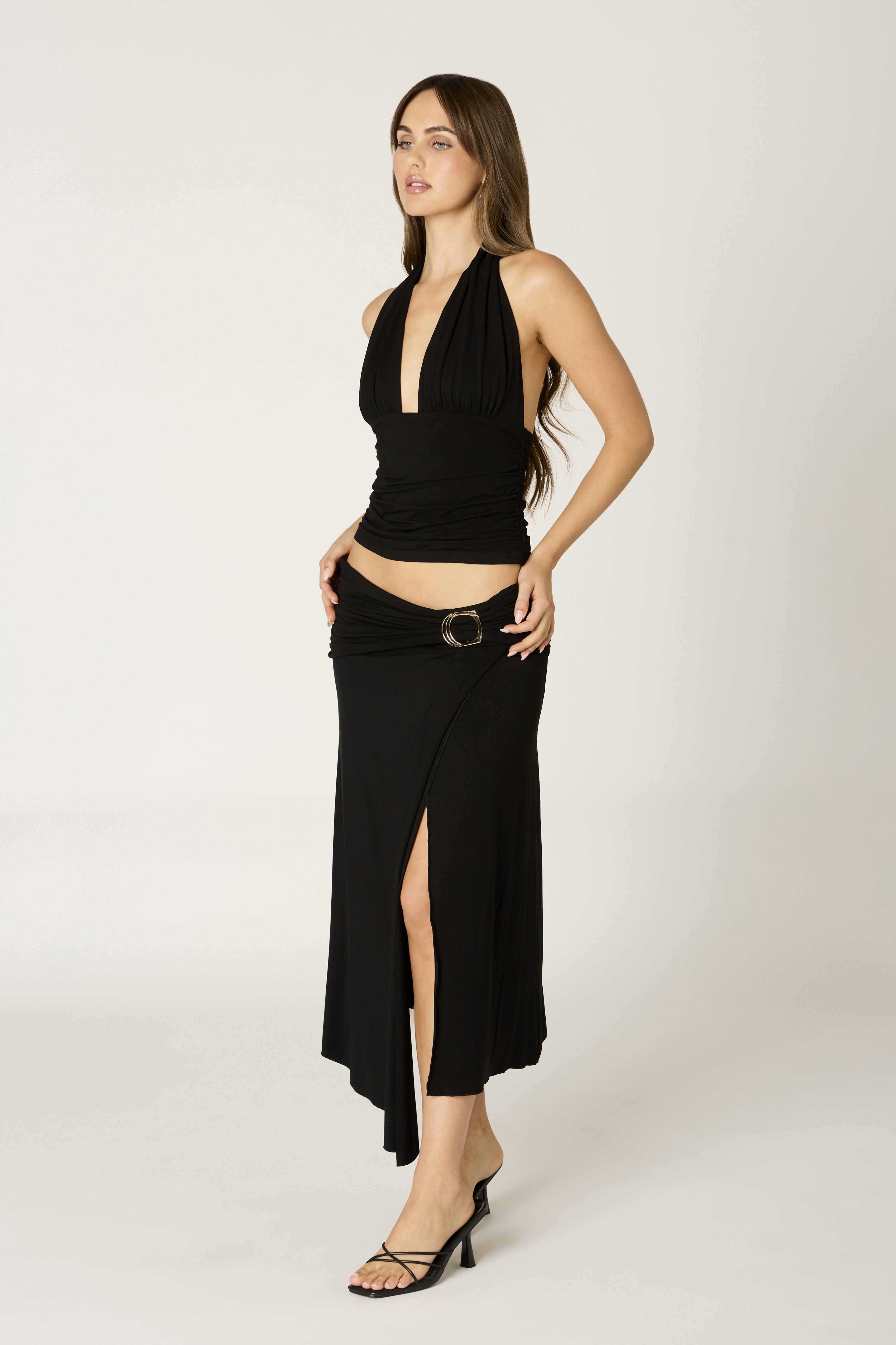 Santa Monica Skirt – Low Rise Midi with Metal Hardware Detail