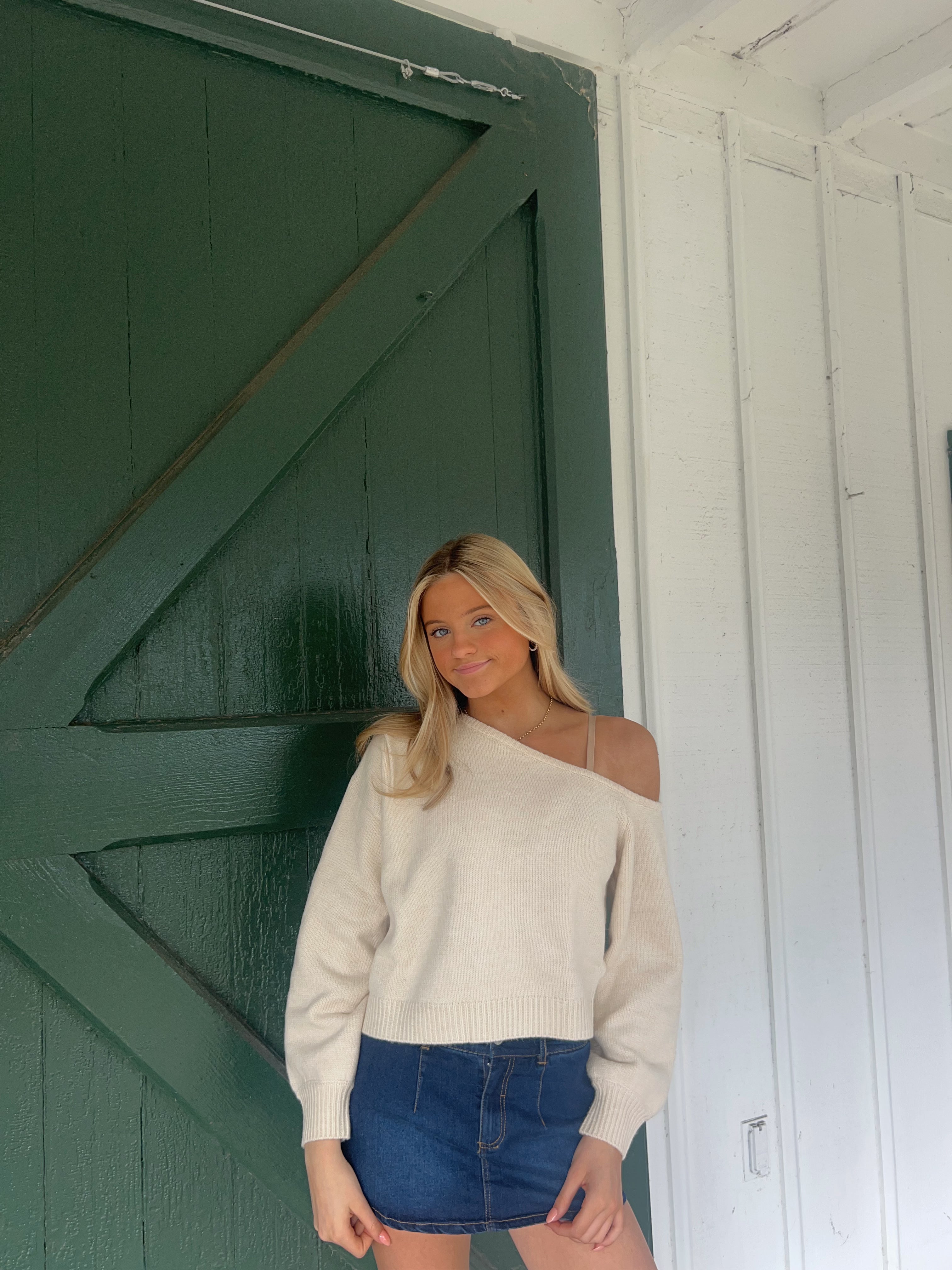 Caroline Cream Off-the-Shoulder Sweater