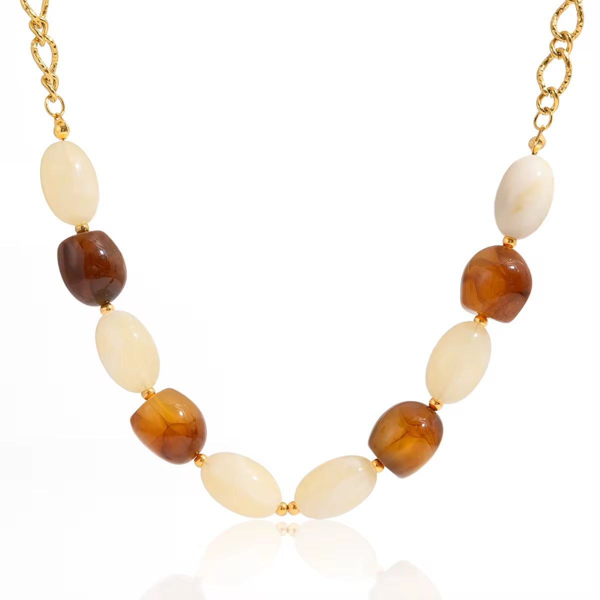 Neutral Muse Bead Necklace- 18K Gold Plated, Water & Tarnish Resistant