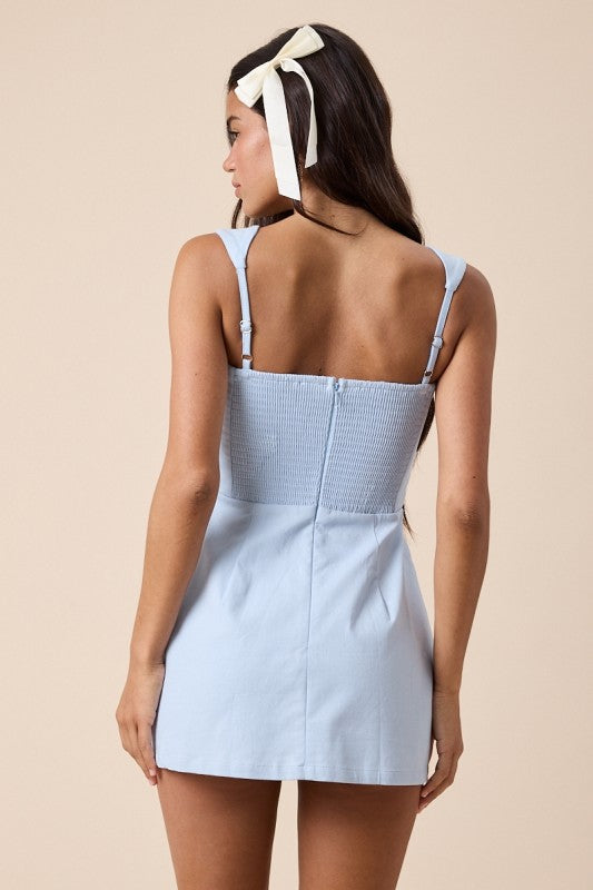West Village Linen Dress Romper -Baby Blue