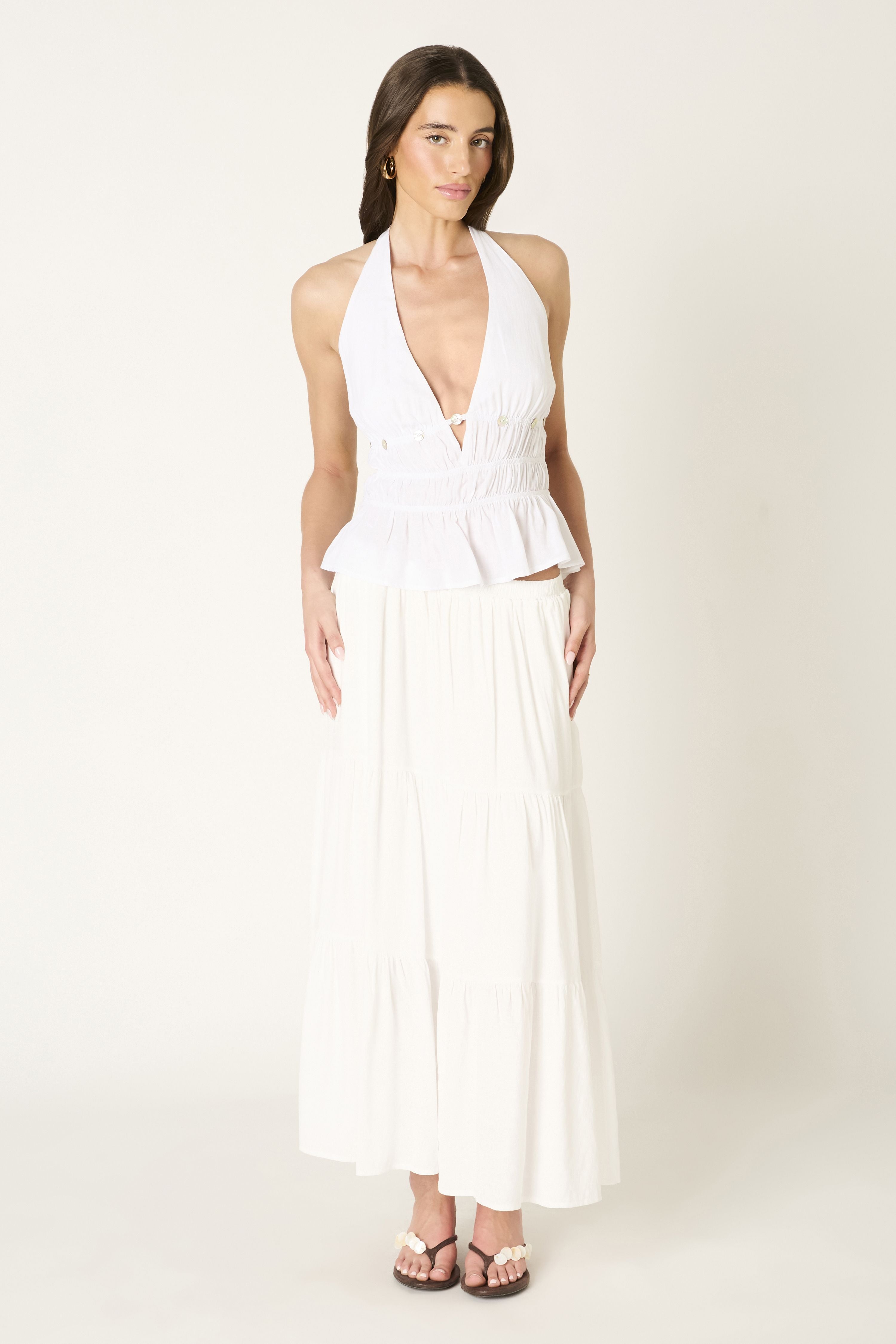 Julia Midi White Tiered Skirt