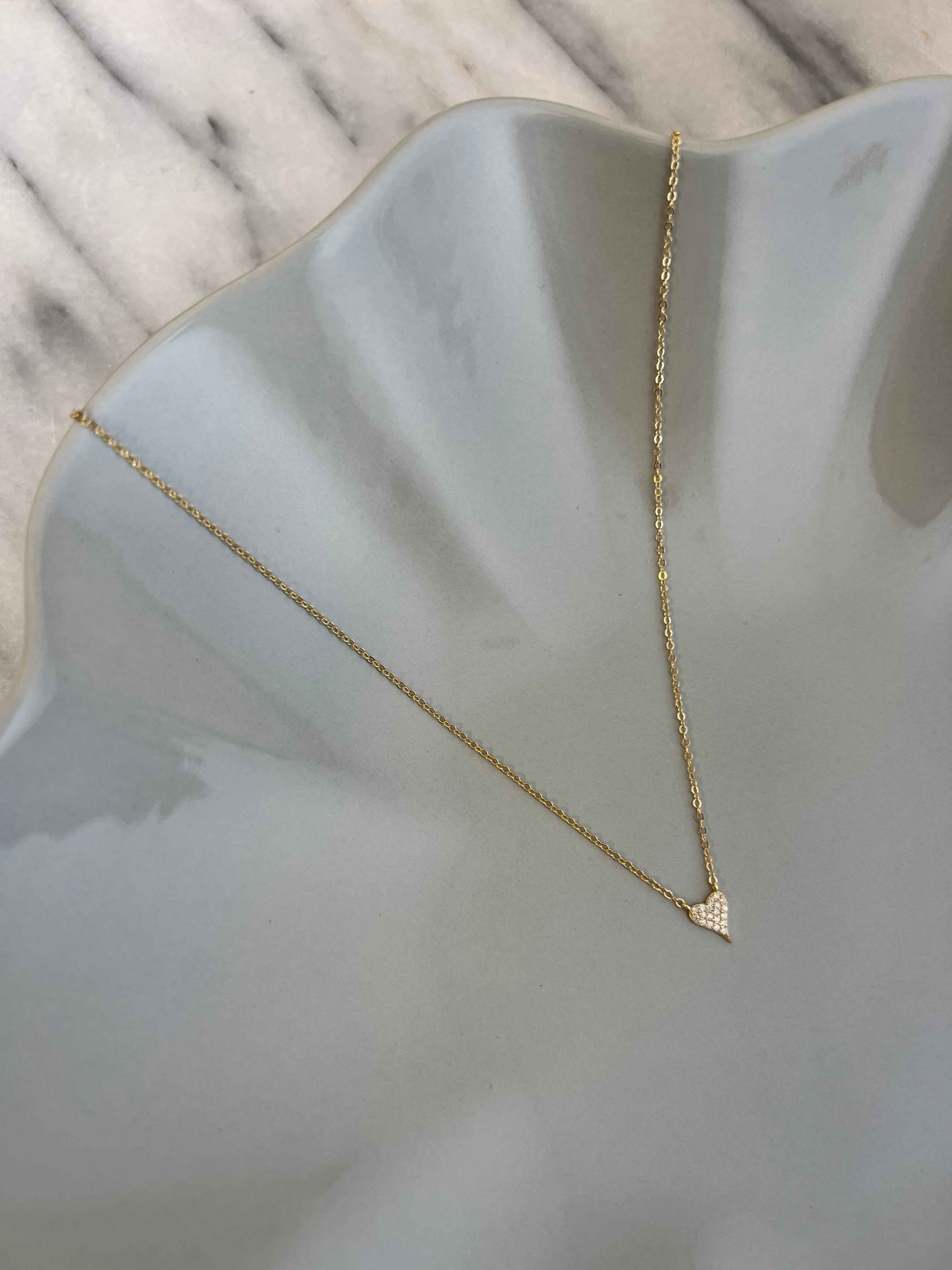 Blaze Mini Heart Necklace — Sparkling Pavé Heart, Sterling Silver With 14K Gold