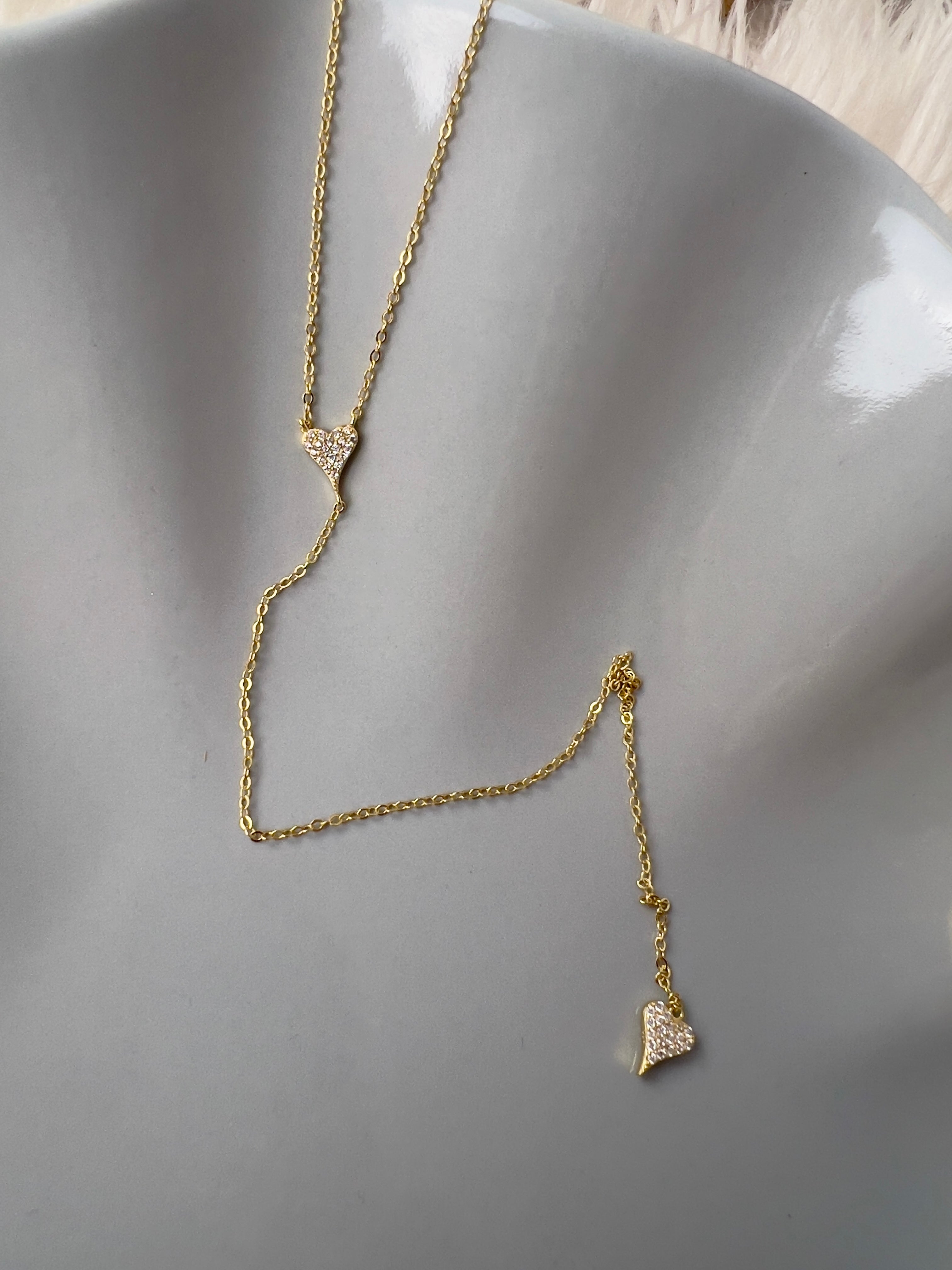 Heart to Heart Lariat Necklace - 14K Gold-Plated Sterling Silver & Pavé CZ Hearts
