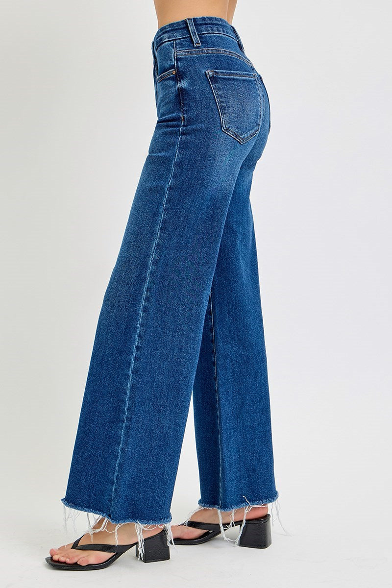 Mid Rise Dark Wash Wide Leg Jean with Tummy Control