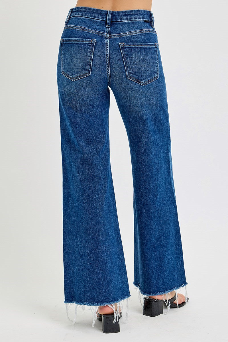 Mid Rise Dark Wash Wide Leg Jean with Tummy Control