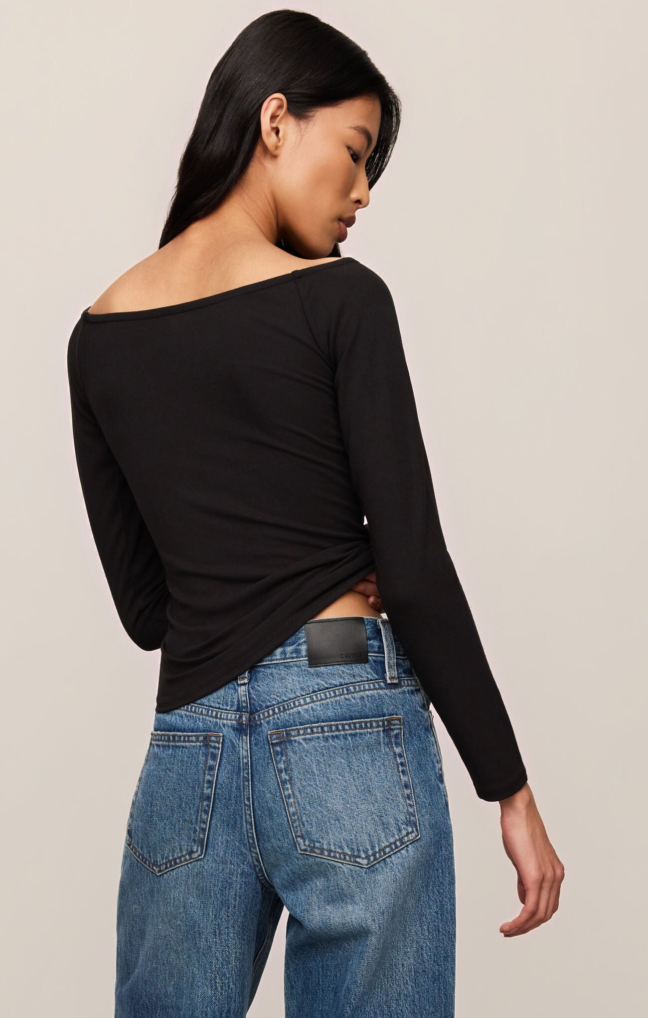 Z Supply Sabrina Off Shoulder Top Long Sleeve Baby Rib Fitted Top
