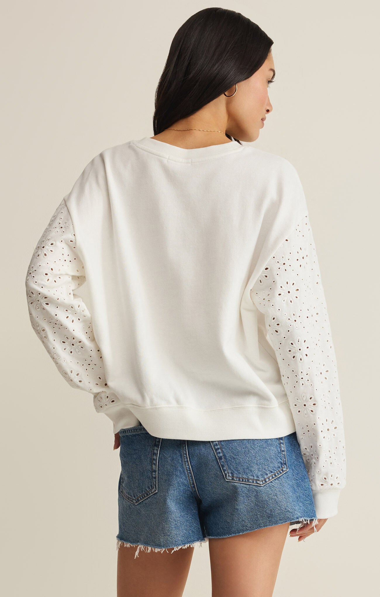 Z Supply Mosaic Knit Eyelet Sweatshirt – White
