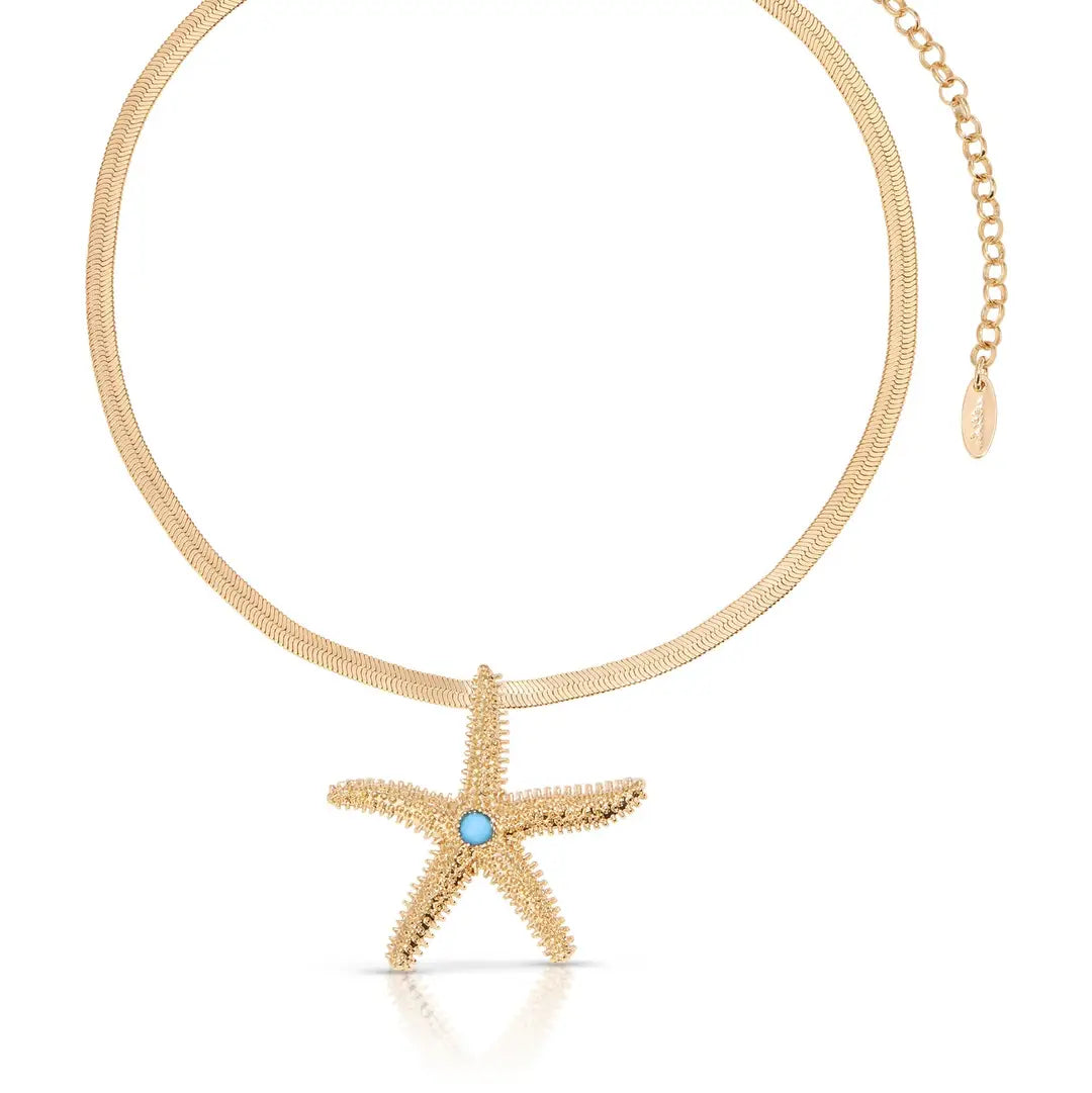 Ettika Mermaid Cove Starfish Pendant Necklace – 18K Gold Plated Turquoise Charm