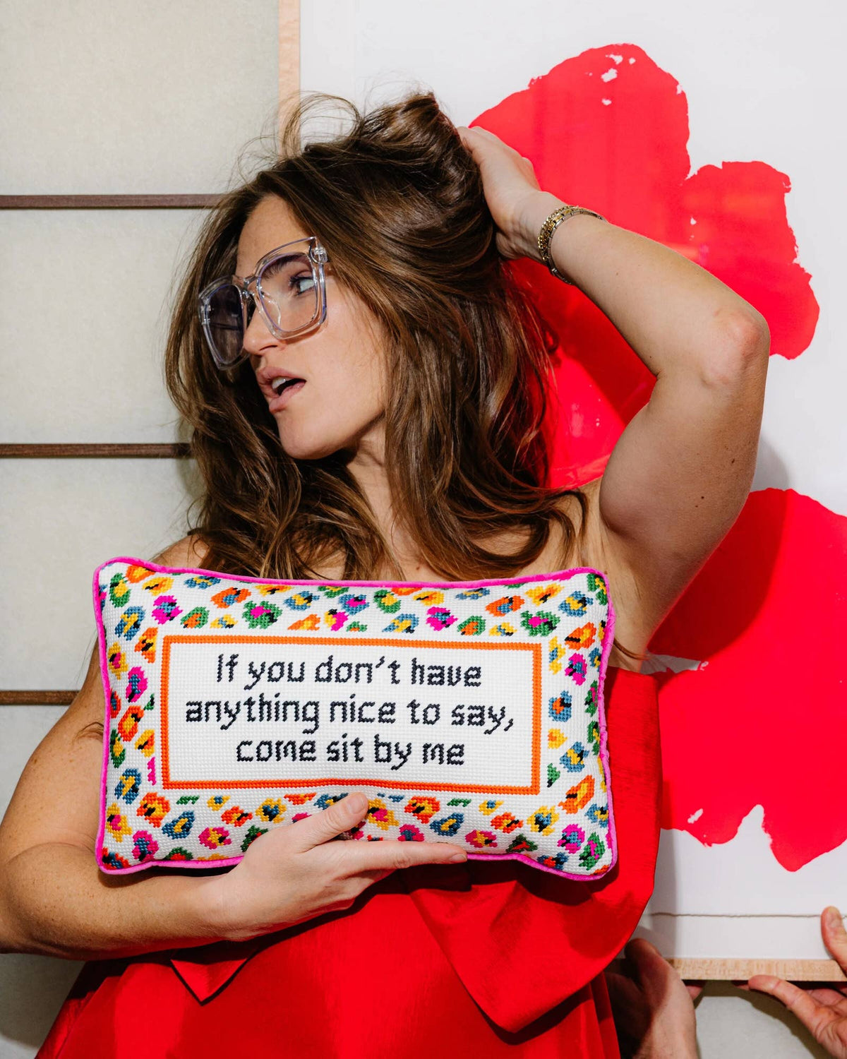 Come Sit By Me Needlepoint Pillow by Furbish Studio