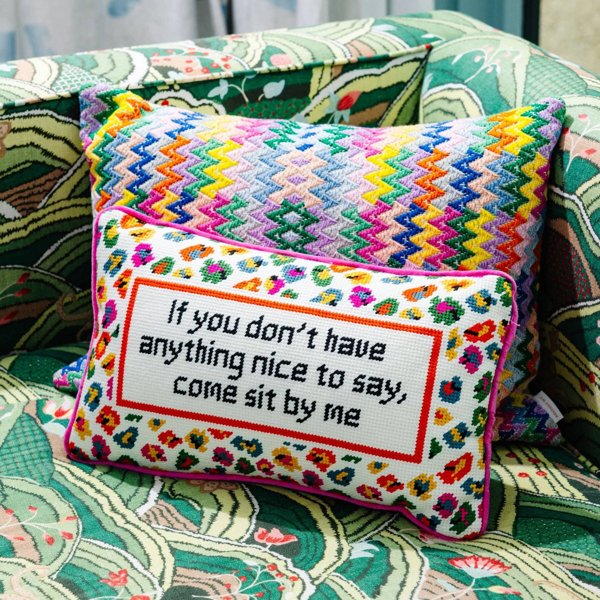 Come Sit By Me Needlepoint Pillow by Furbish Studio
