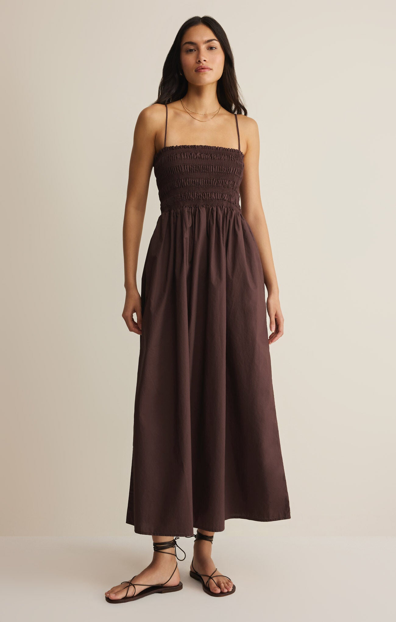 Z Supply Cornelia Poplin Maxi Dress-Chocolate Cherry