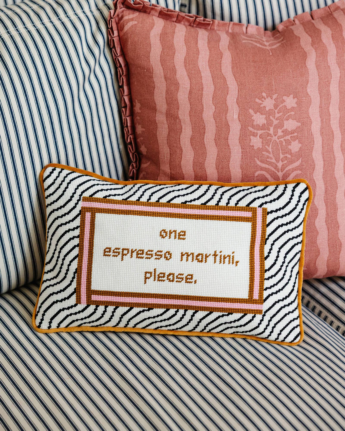 Espresso Martini Needlepoint Pillow by Furbish Studio