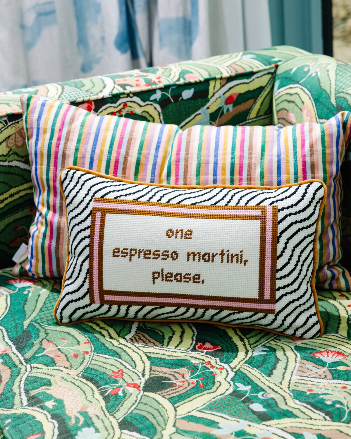 Espresso Martini Needlepoint Pillow by Furbish Studio
